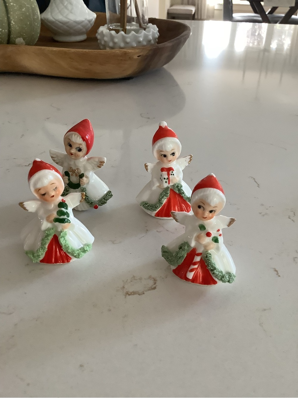 Hand-Painted Holiday Angel Figurines in Red & White